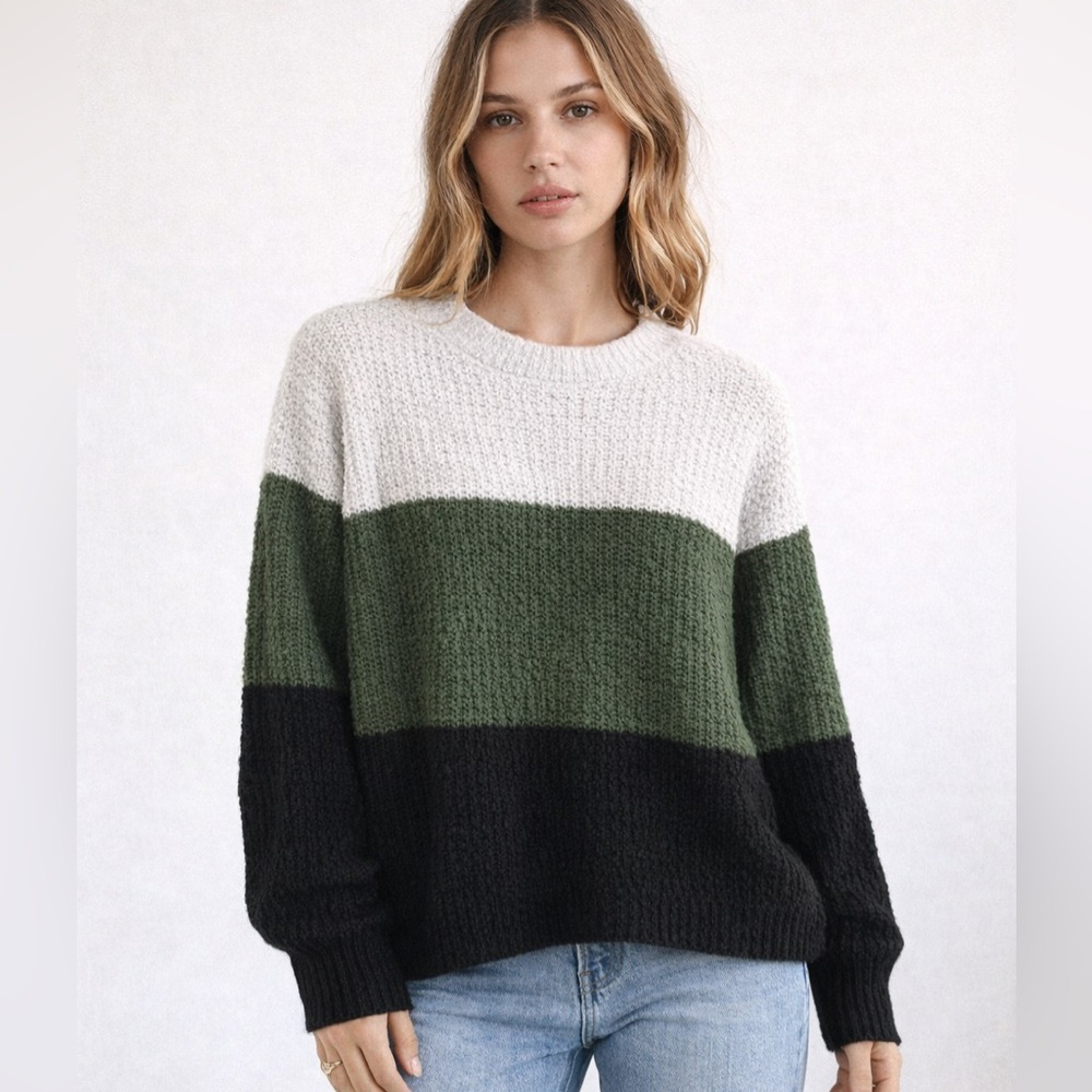 Colorblock Sweater - White, Green, and Black